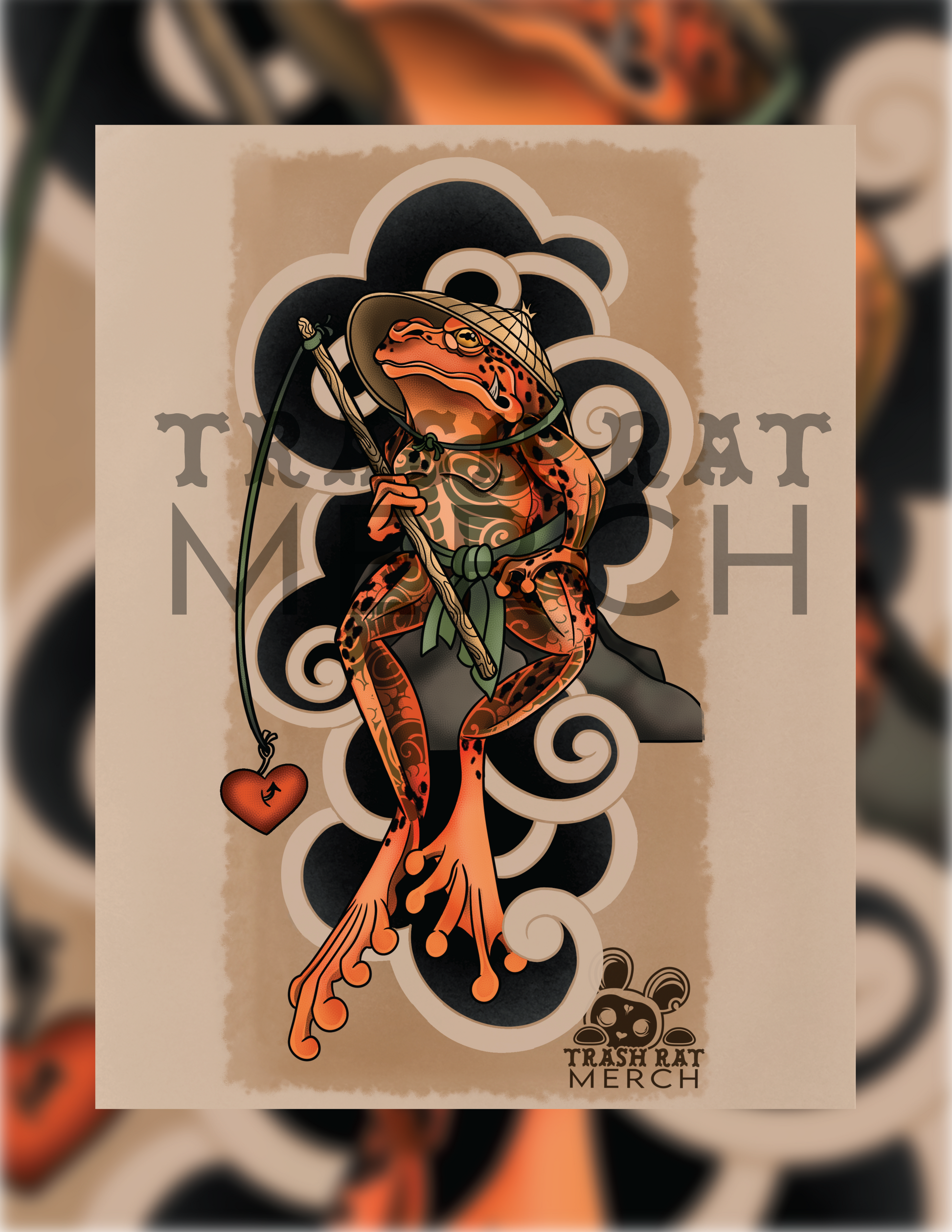 Fishing for compliments frog art print