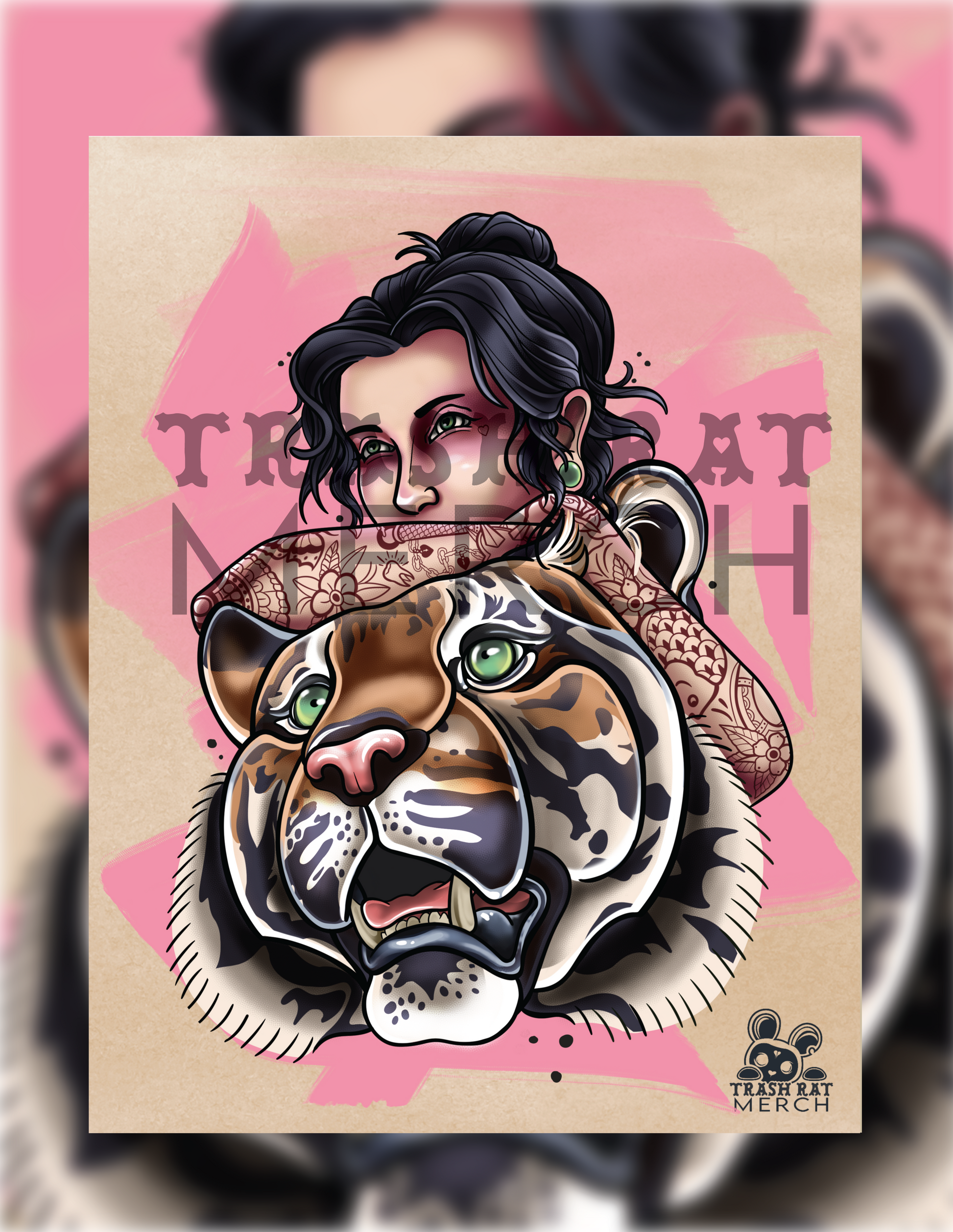 Neotraditional Tiger Girl Art Print