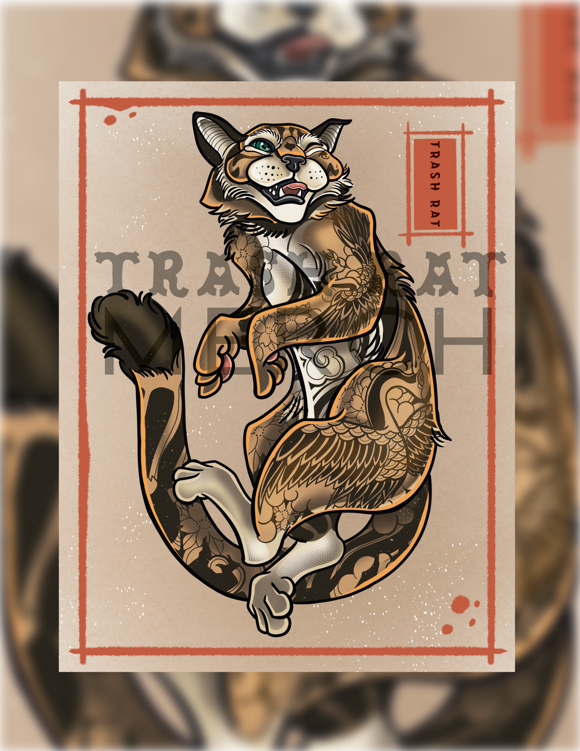 Tattooed Kitty Art Print