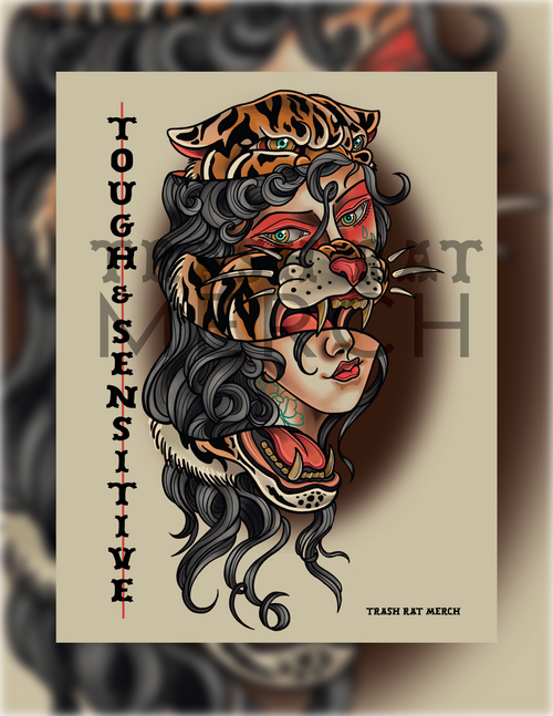 Tough and sensitive traditional tattoo art print – Trash Rat Merch