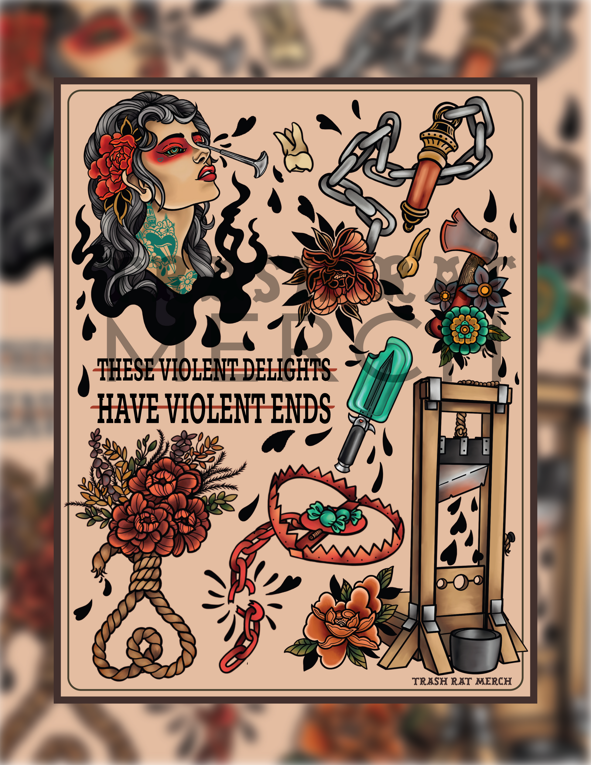 Violent Delights Tattoo Flash Sheet